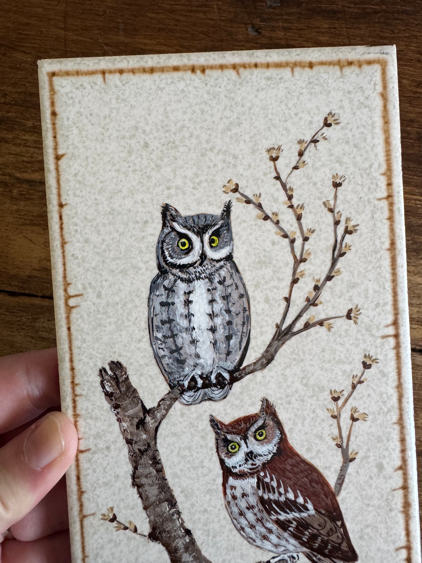 Vintage Hand Painted Owls on Tile - Made in Canada on English Tile