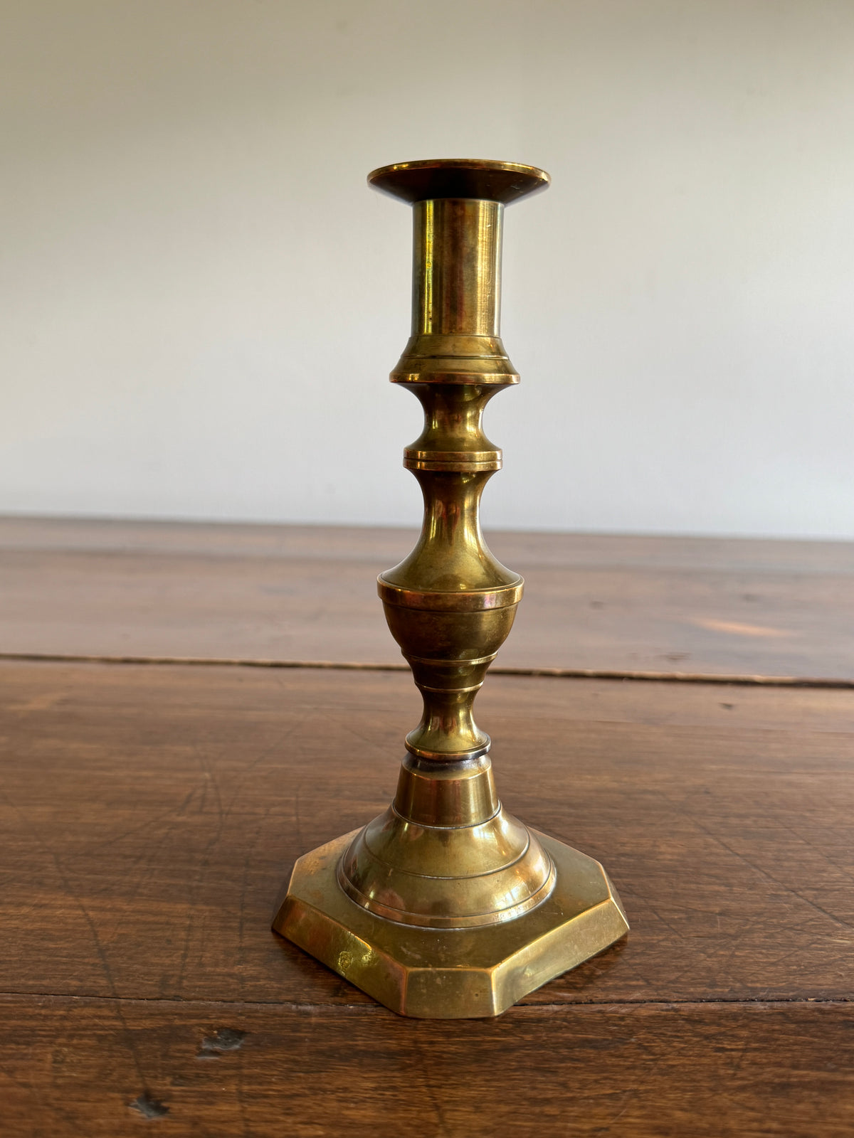 Single Vintage Brass Candle Holder with Ornate Post Design