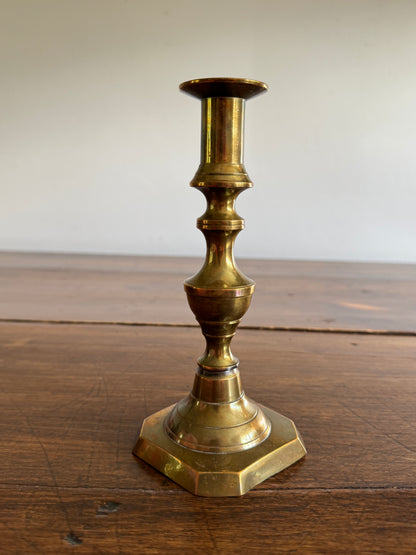 Single Vintage Brass Candle Holder with Ornate Post Design