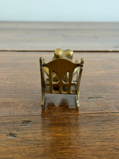 Vintage Brass Frog on Rocking Chair Small Figurine