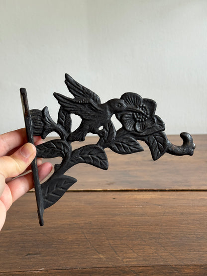 Metal Cast Iron Hummingbird with Flowers Wall Hook