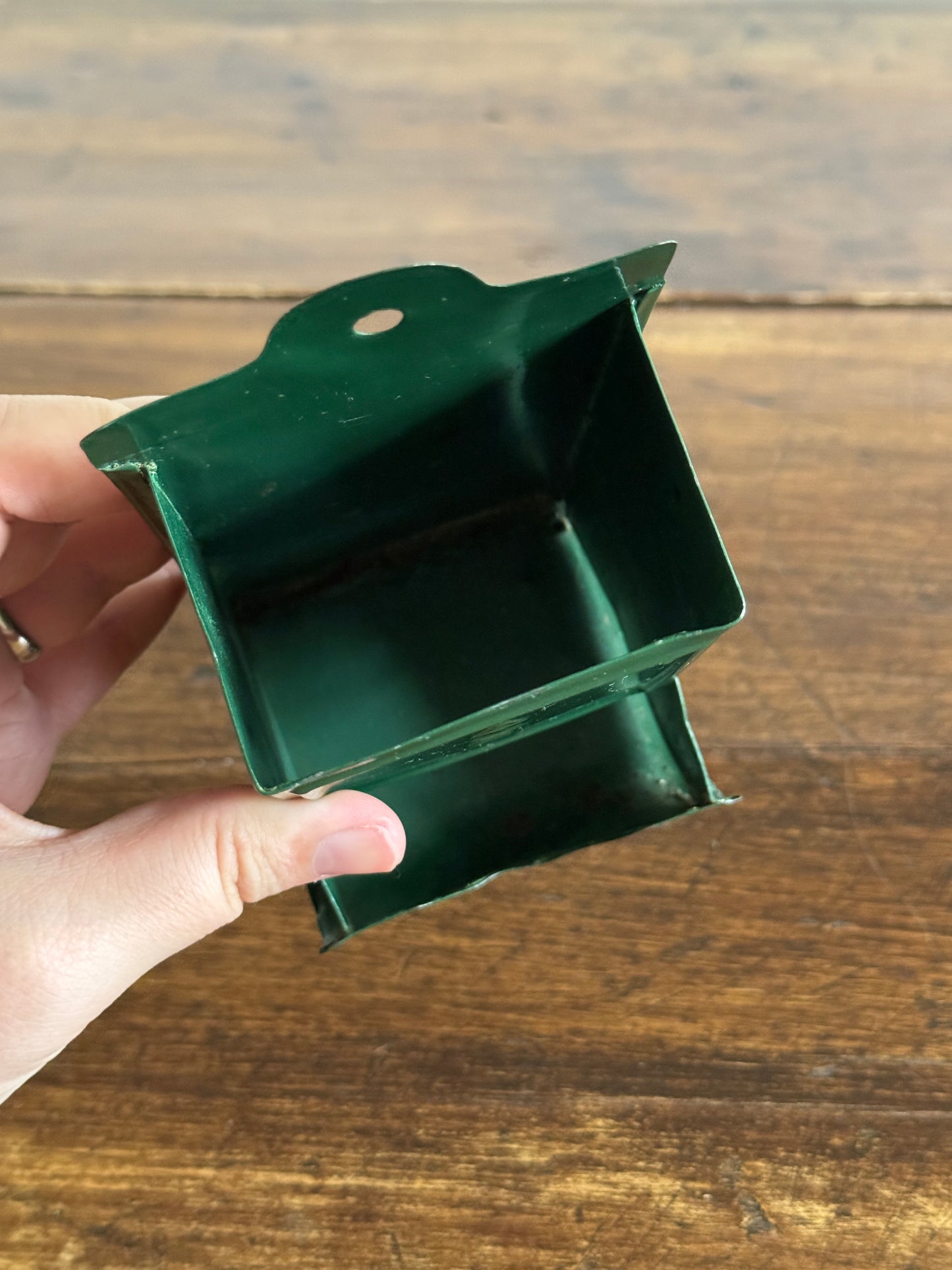 Vintage Painted Dark Green Metal Small Match Holder