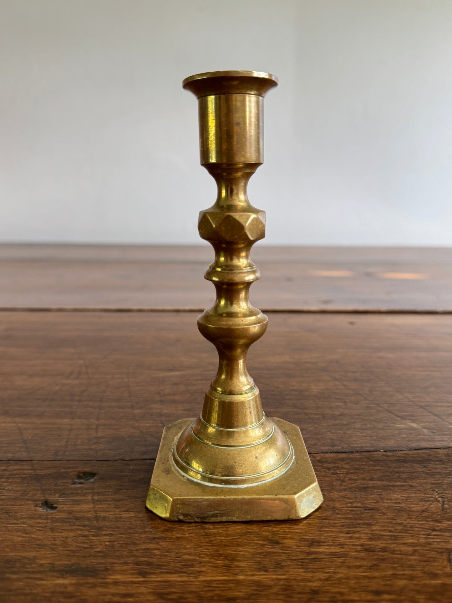 Single Vintage Brass Candlestick with Ornate Post Detailing