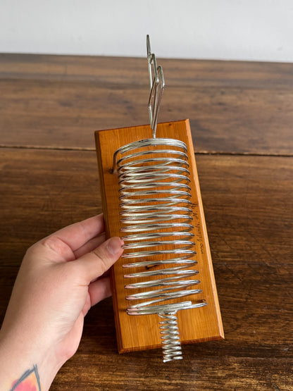 Vintage Dog Shaped Coil Letter Holder - Silver-Tone Metal on Wood Base