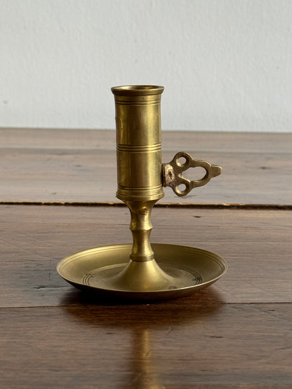Vintage Brass Push Up Candleholder with Ornate Push Handle
