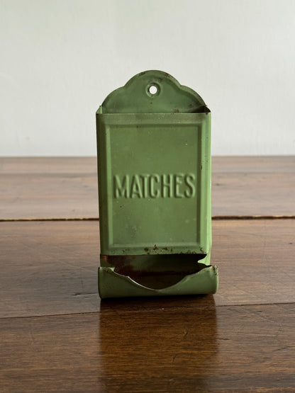 Vintage Painted Light Green Metal Small Match Holder