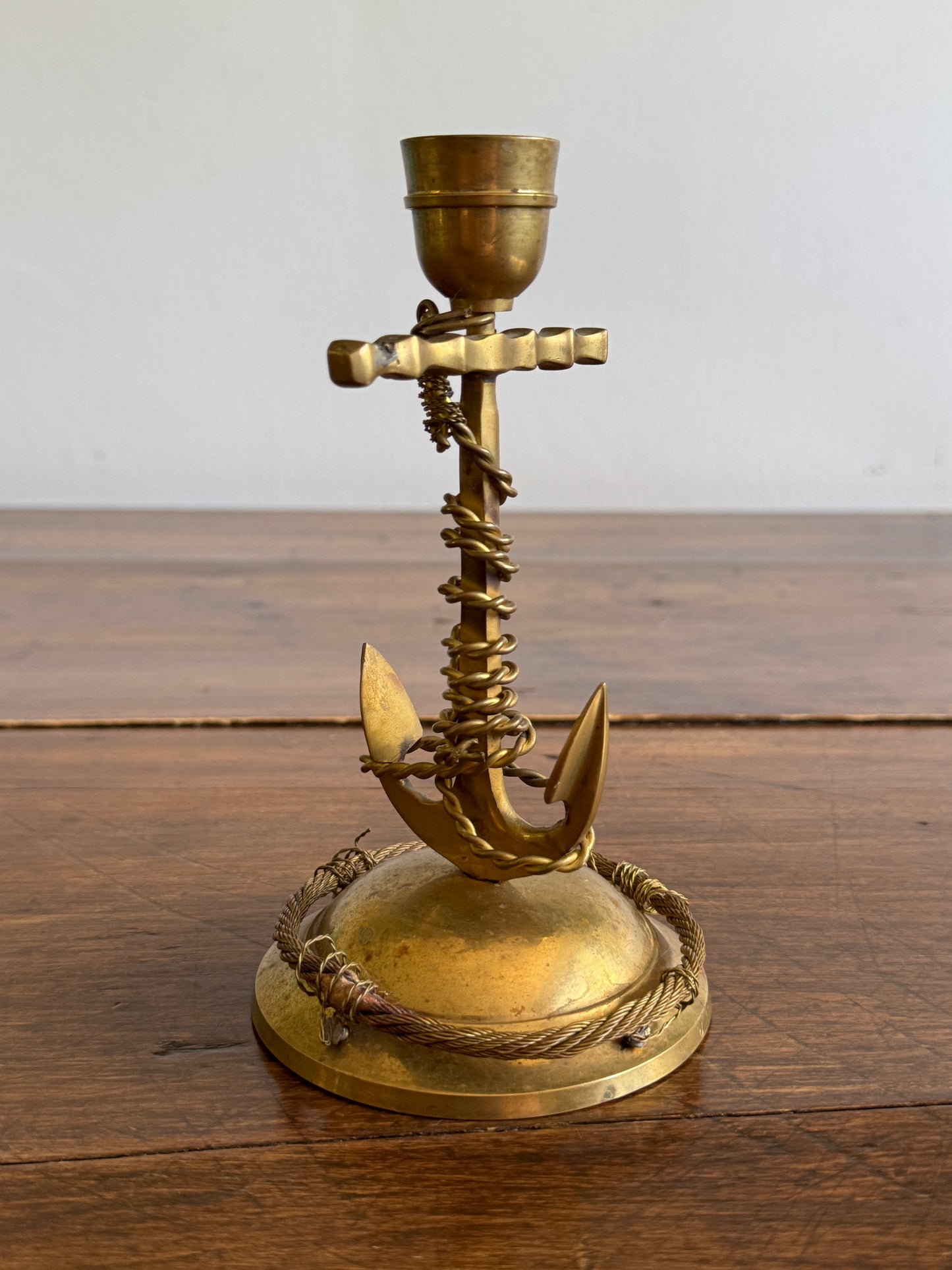 Vintage Brass Anchor Candleholder with Twisted Wire Embellishment