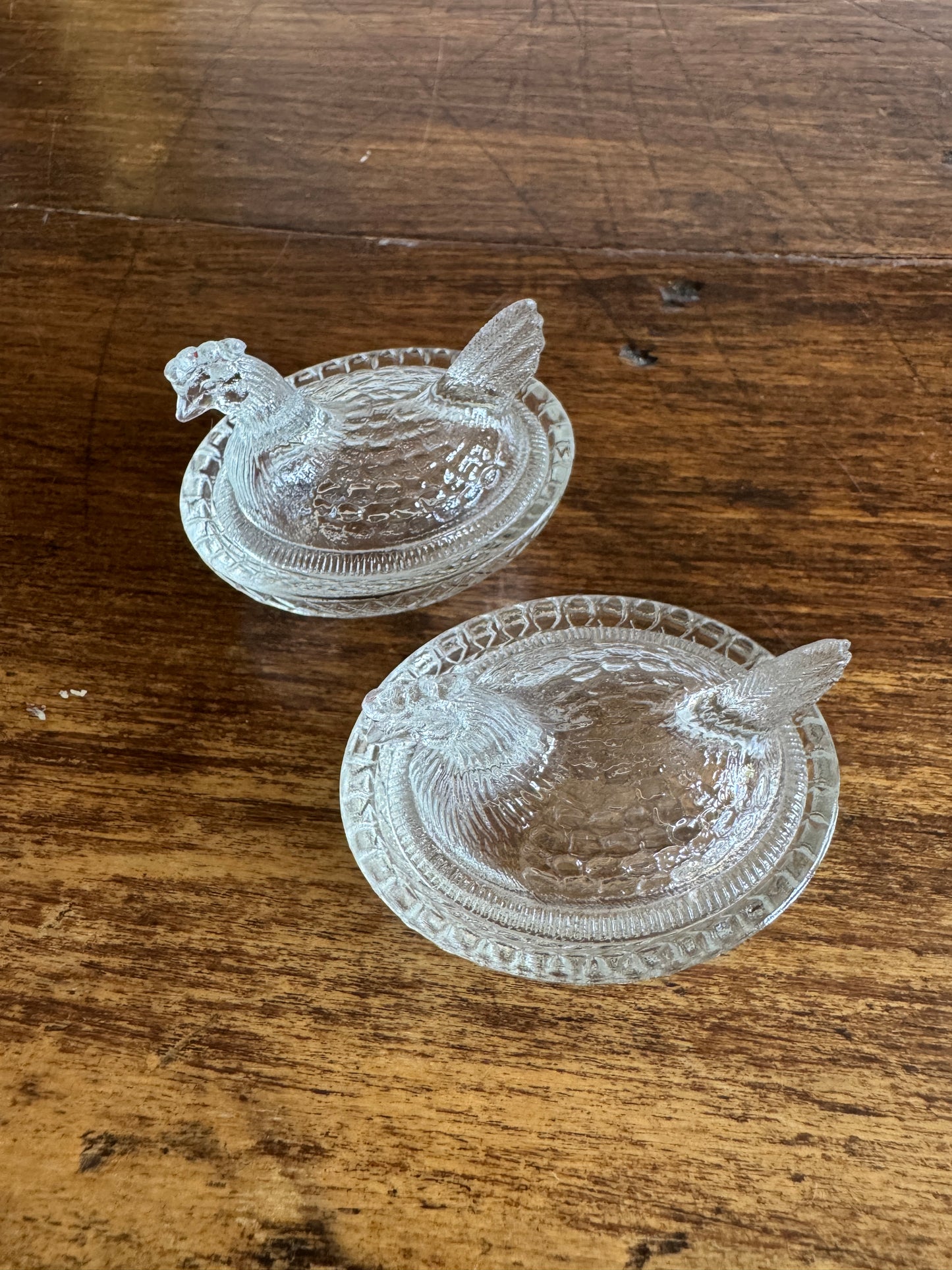 Mini Clear Glass Hen on Nest Salt Cellars - Lot of Four (Read)