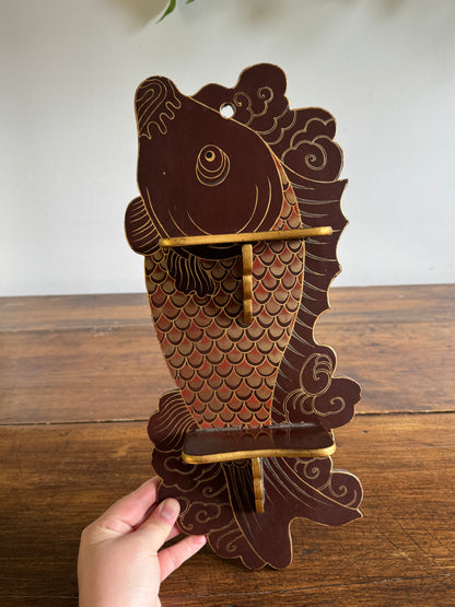 Vintage Wood Folding Koi Shelf with Two Small Ledges