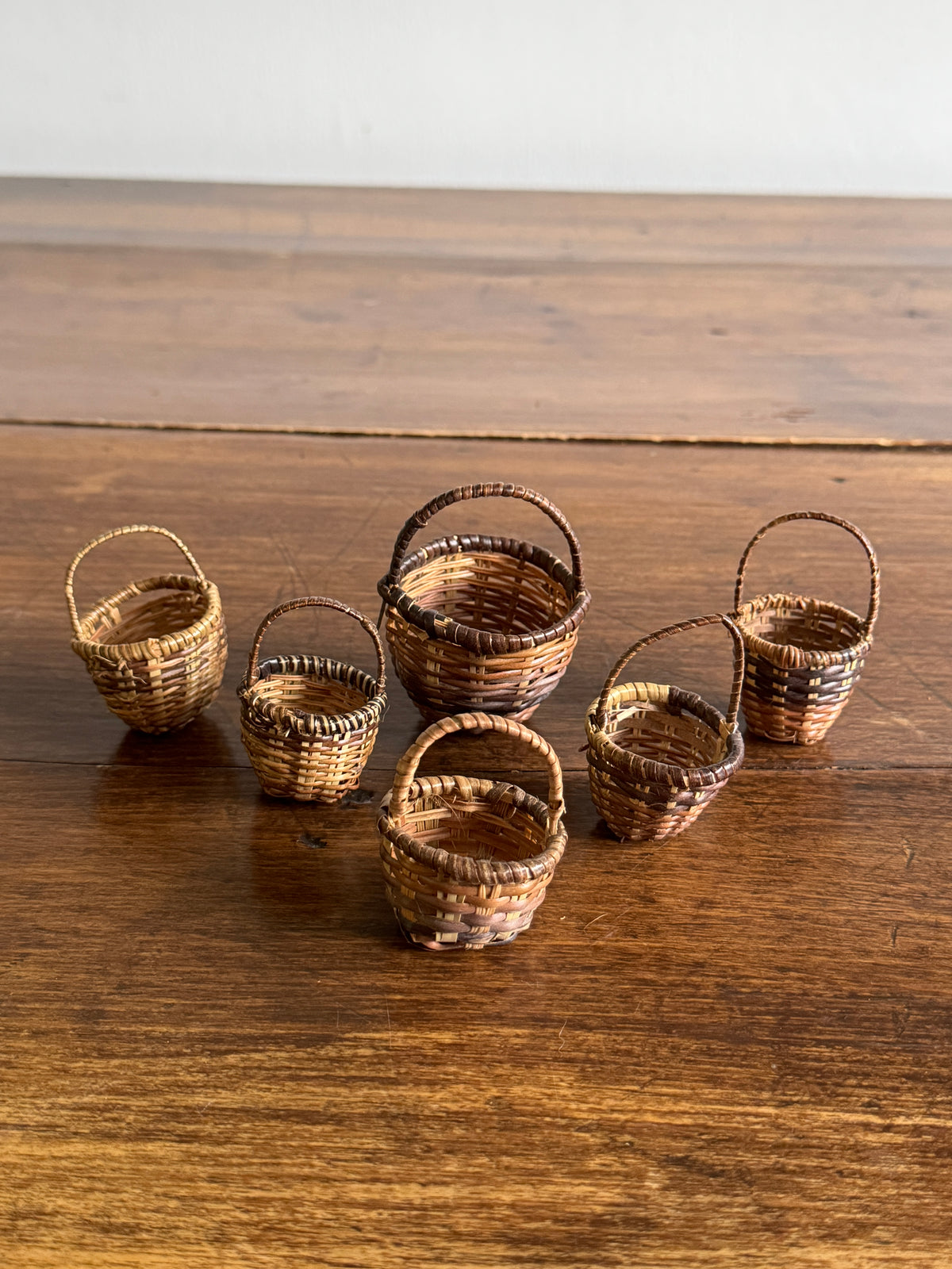 Mixed Lot of Six Doll House Baskets - Miniature Handled Baskets