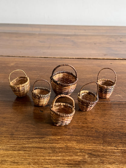 Mixed Lot of Six Doll House Baskets - Miniature Handled Baskets