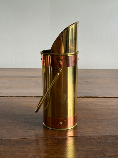 Shiny Brass Long Match Holder with Scooped Opening and Handle