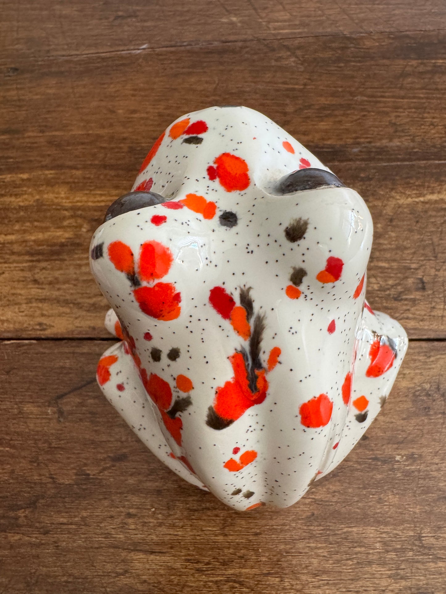 Vintage Ceramic Soap Holder Open Mouth Frog with Colourful Splatter Paint Design
