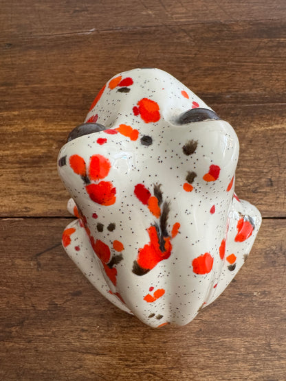Vintage Ceramic Soap Holder Open Mouth Frog with Colourful Splatter Paint Design