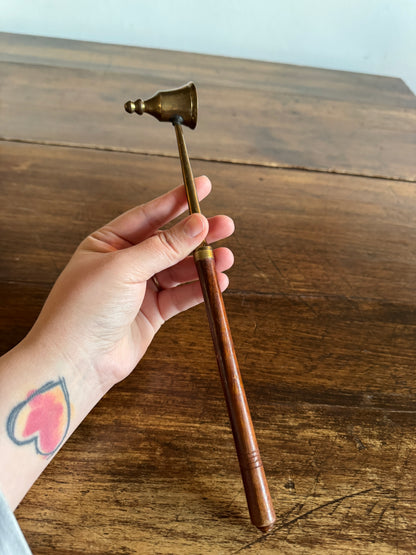 Wood and Brass Candle Snuffer with Ornate Cup