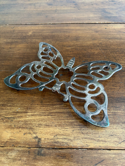 Vintage Silver Tone Metal Butterfly Trivet - Made in Italy