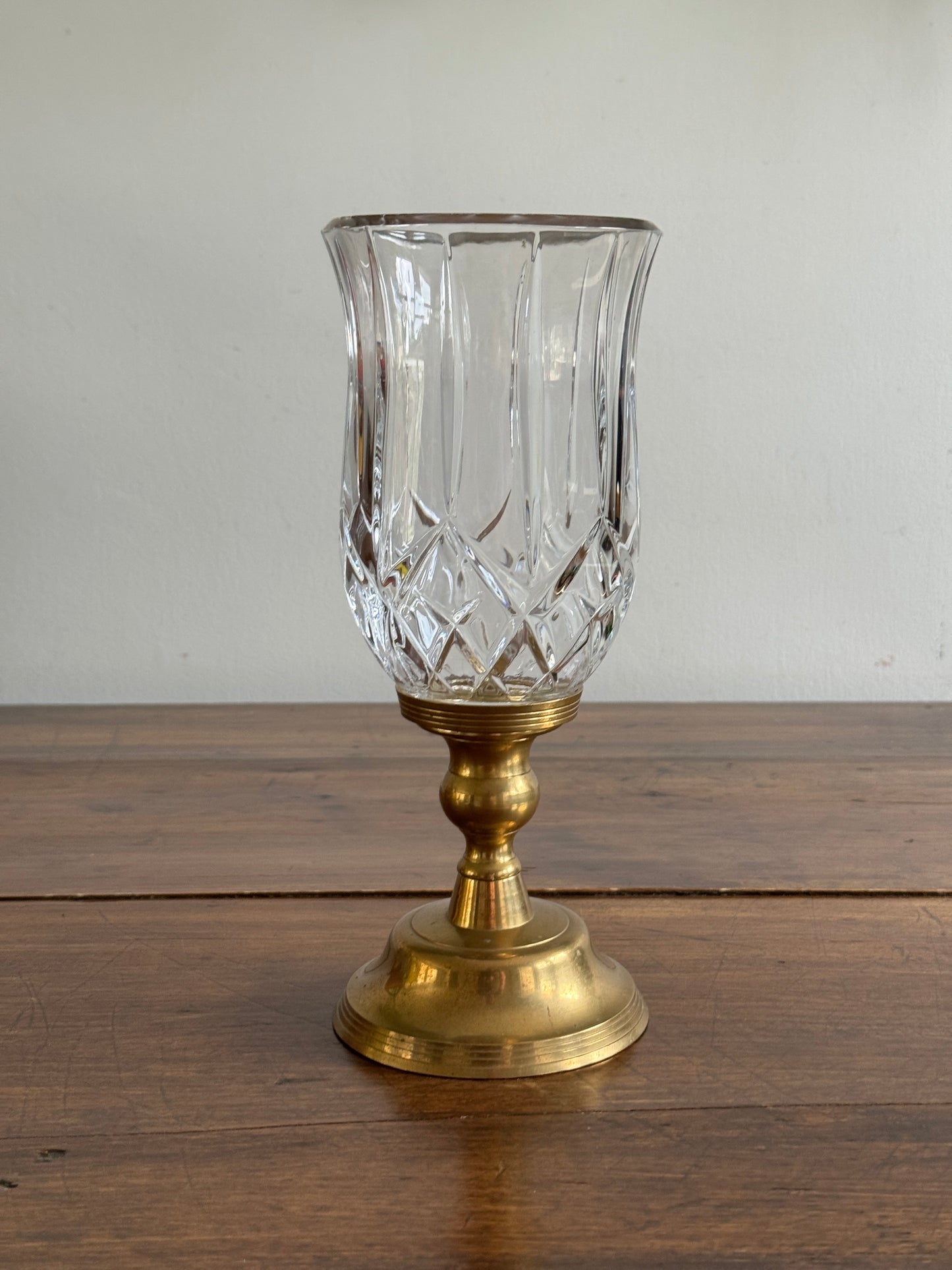 Vintage Heavy Brass Candle Holder with Glass Shade