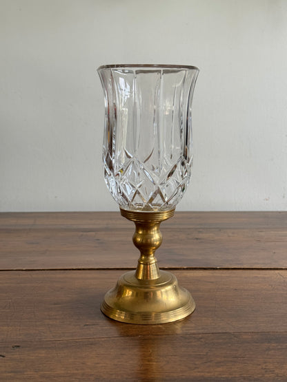 Vintage Heavy Brass Candle Holder with Glass Shade