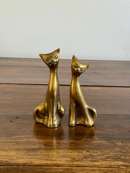 Vintage Mid Century Cat Couple - Brass Pair of Cat Figurines