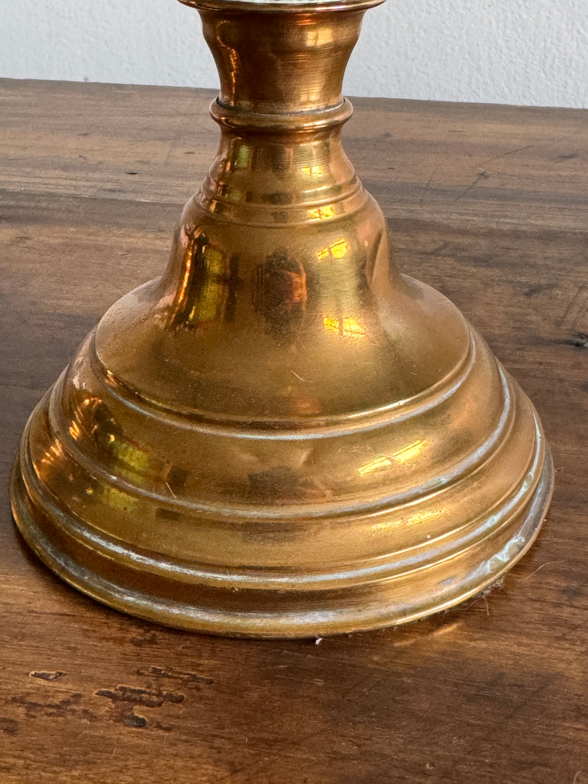 Vintage Pair of Brass Candlestick Holders with Ribbed Post and Weighted Bases