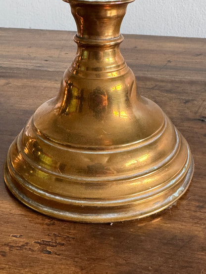 Vintage Pair of Brass Candlestick Holders with Ribbed Post and Weighted Bases