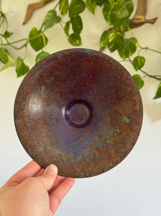 Vintage Mid Century Style Colourful Metal Patina/Enamel Catchall Bowl