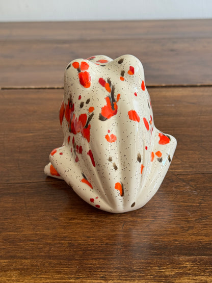Vintage Ceramic Soap Holder Open Mouth Frog with Colourful Splatter Paint Design