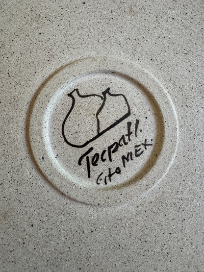 Vintage Large Mexico Pottery Plate with Flower and Bird Painting