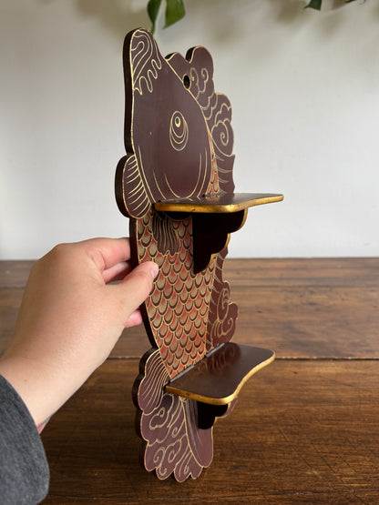 Vintage Wood Folding Koi Shelf with Two Small Ledges