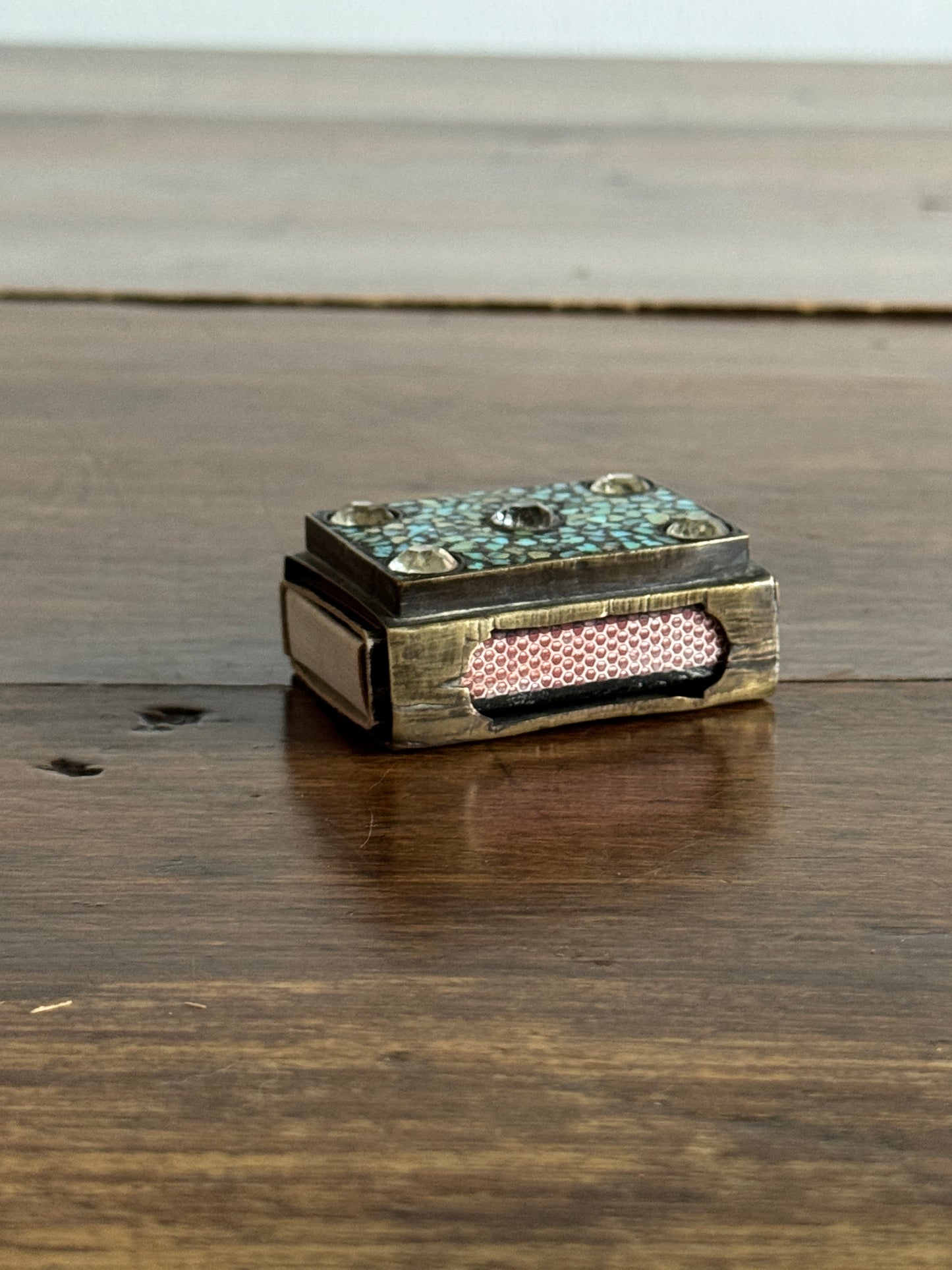 Vintage Turquoise and Sodalite Inlaid Mosaic Match Box Cover/Holder