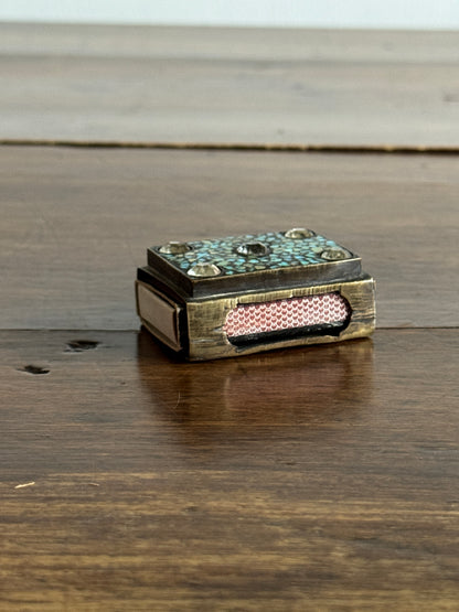 Vintage Turquoise and Sodalite Inlaid Mosaic Match Box Cover/Holder