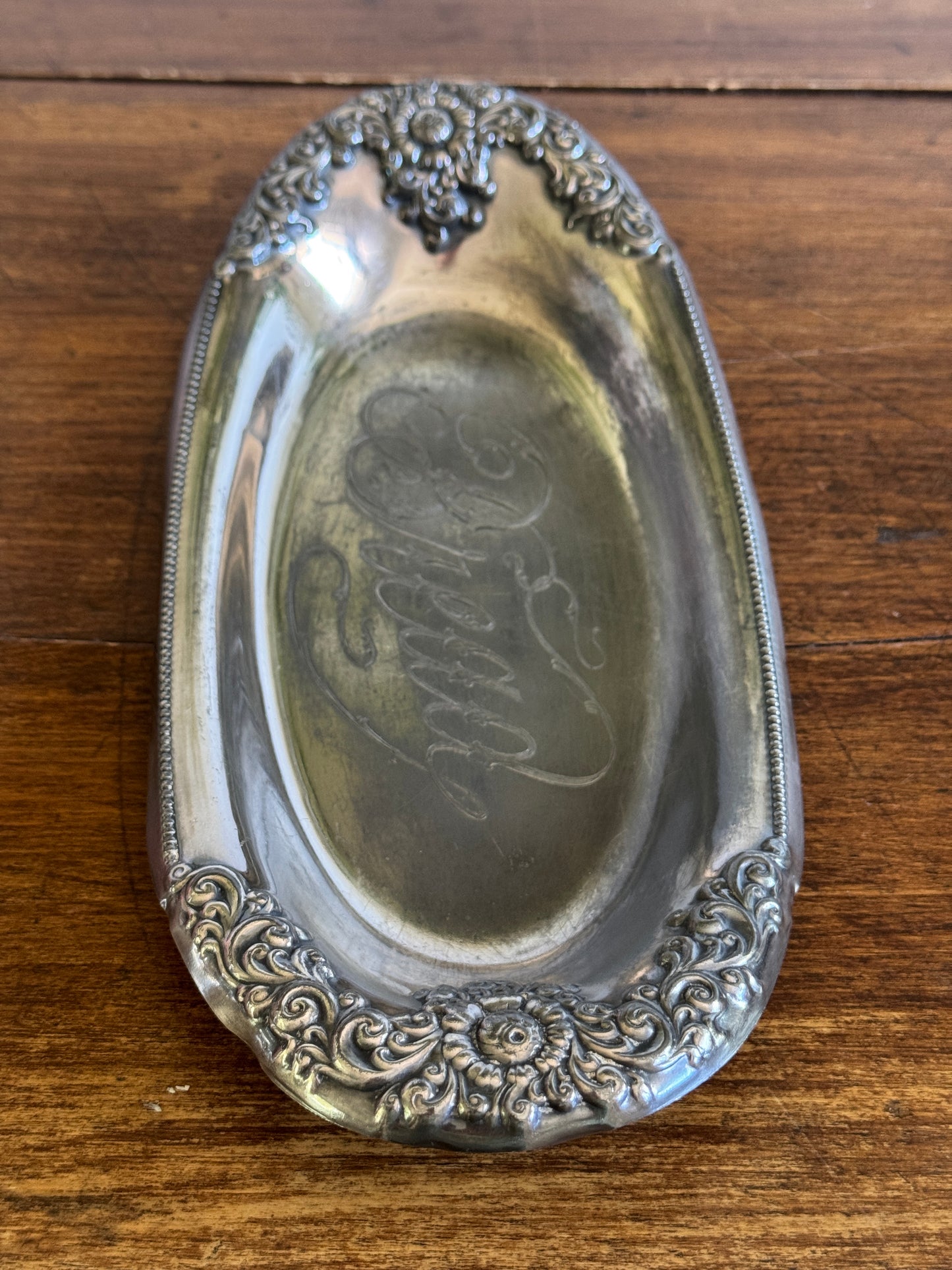 Vintage Silver Plated Bread Dish with Lovely BREAD Word Engraving