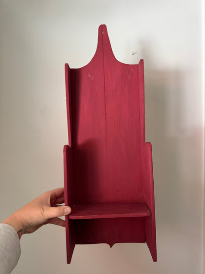Primitive-Style Wall Shelf - Faded Red Painted Wall Shelf with Single Ledge and Ornate Back