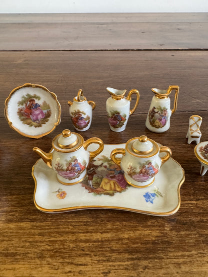 Vintage Limoges France Mixed Miniature Set - Trinket Dish, Tea Set, Vase, Doll House Minis, Plate