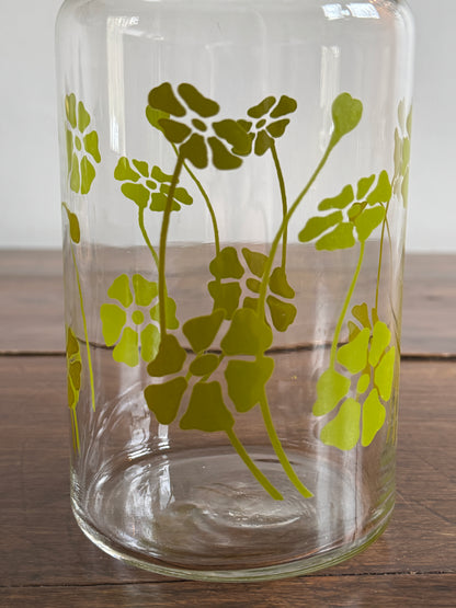 USA Glass Storage Jar with Retro Green Flower Design