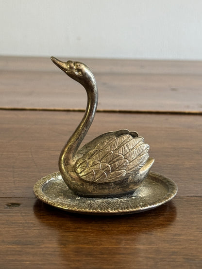 Vintage Silver Plated Swan Ring Holder - Made in Hong Kong
