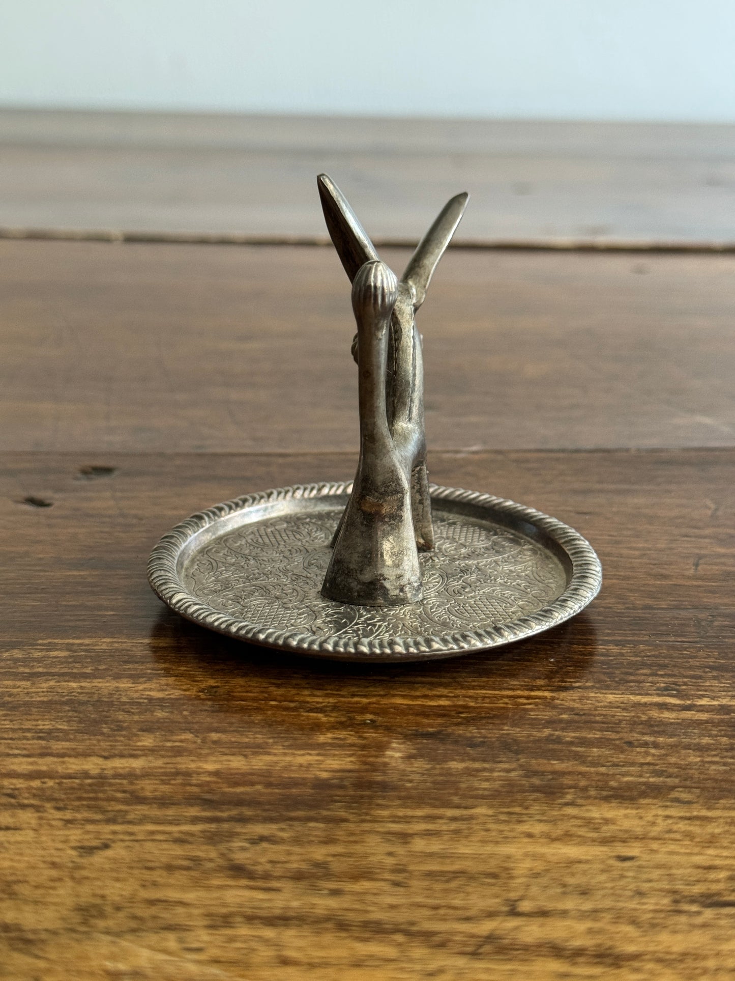 Vintage Donkey Silverplated Ring Holder with Etched Bottom Tray