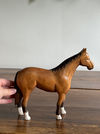 Vintage Carved Wood Horse Figurine - Made in China