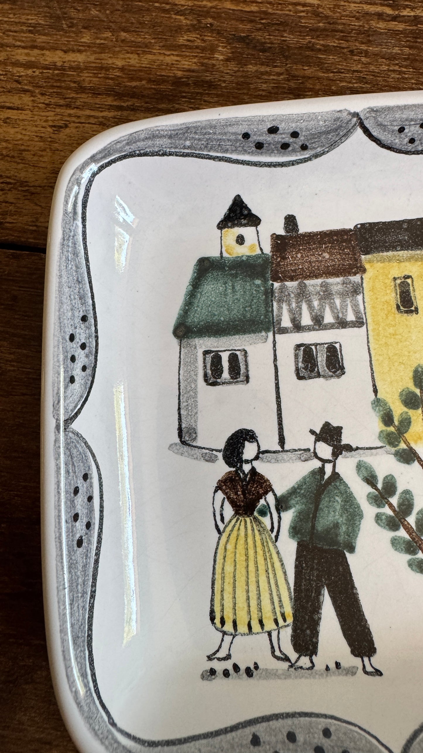 Hand Painted Trinket Dish with Couple in City Scene - Made in Switzerland
