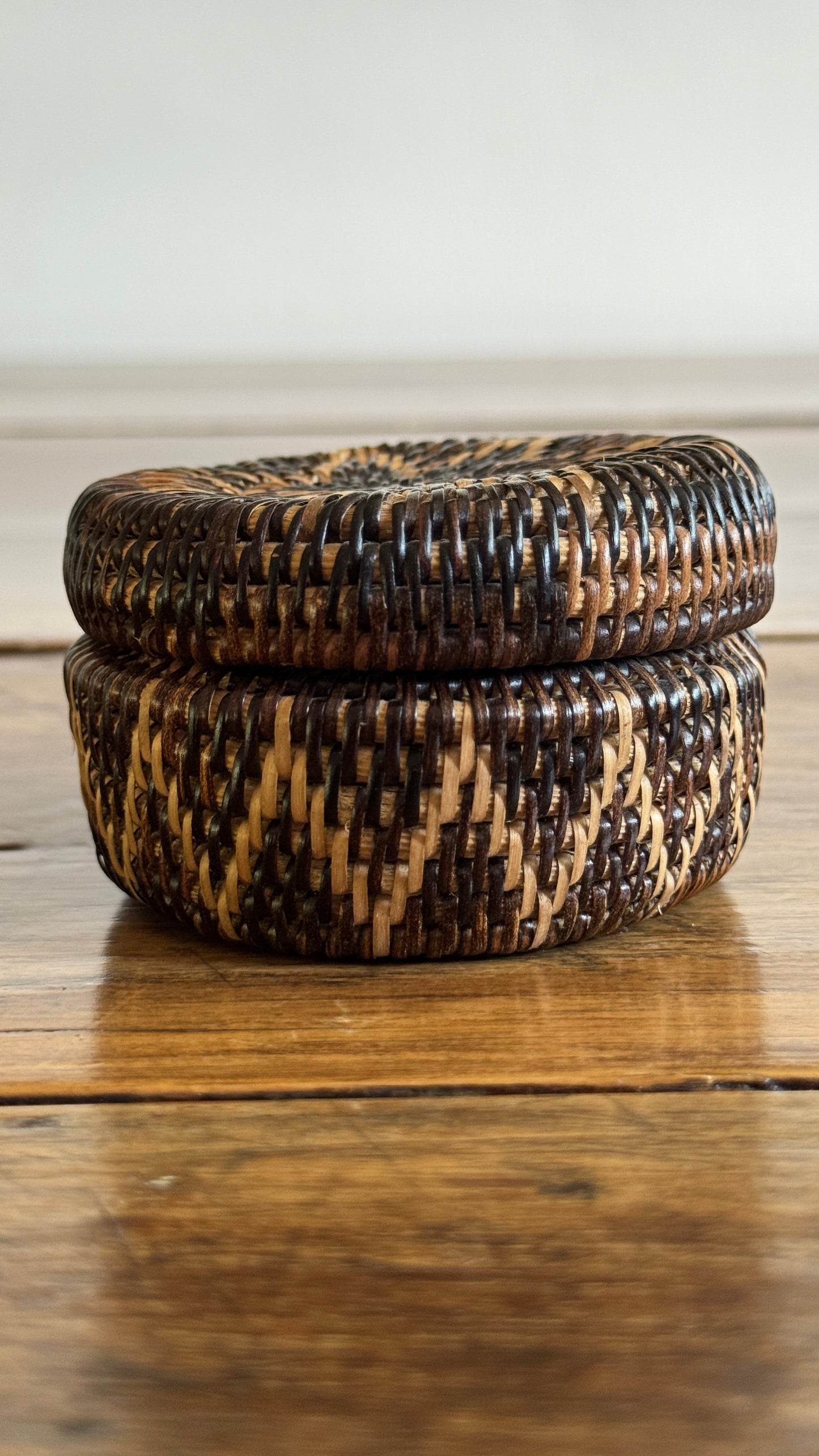 Miniature Woven Basket with Star Design and Neutral Colouring