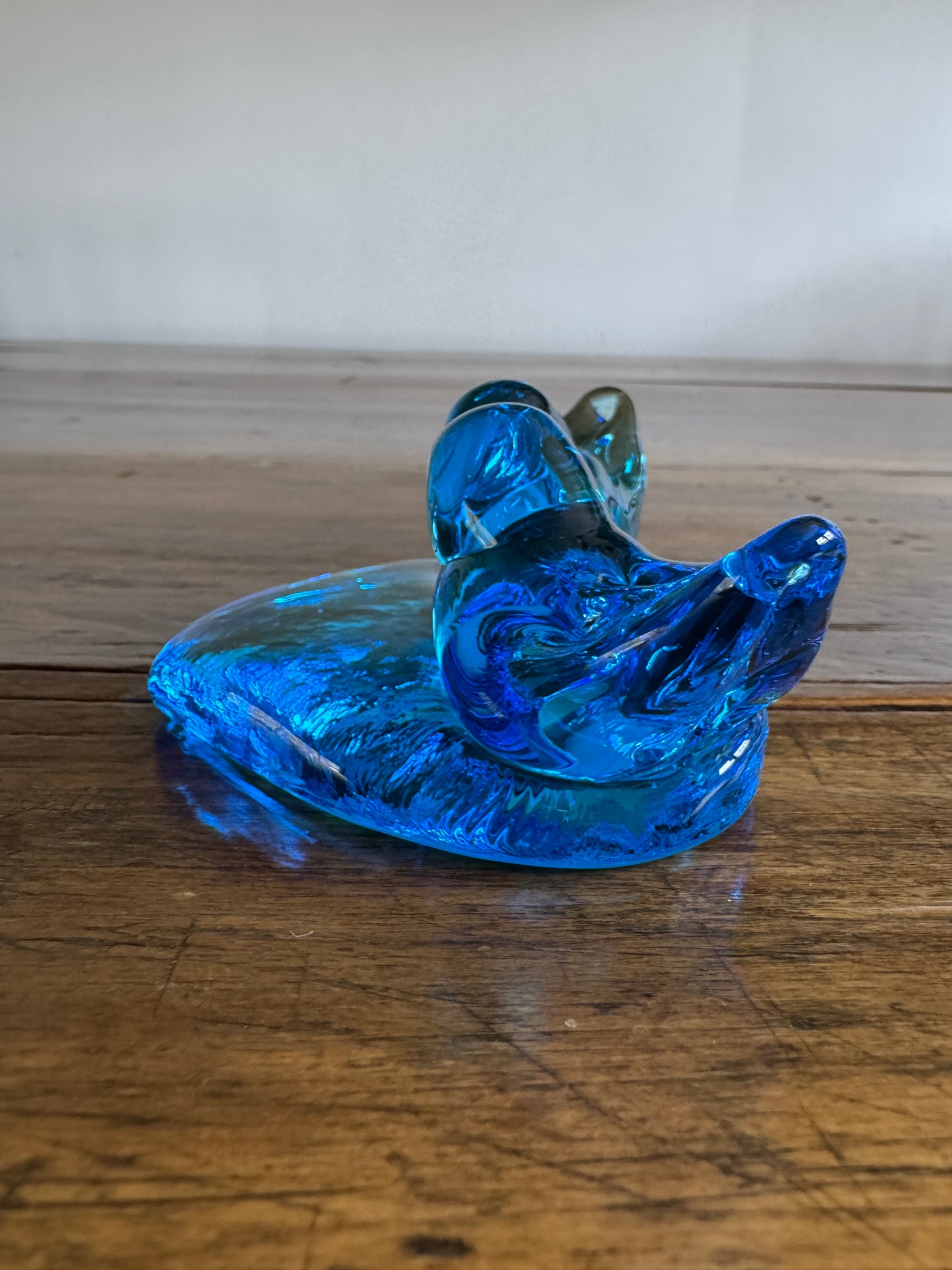 Vintage Glass Blue Birds of Happiness on Heart - Signed Paperweight