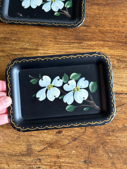 Set of Four Vintage Tole Painted Flower Trays