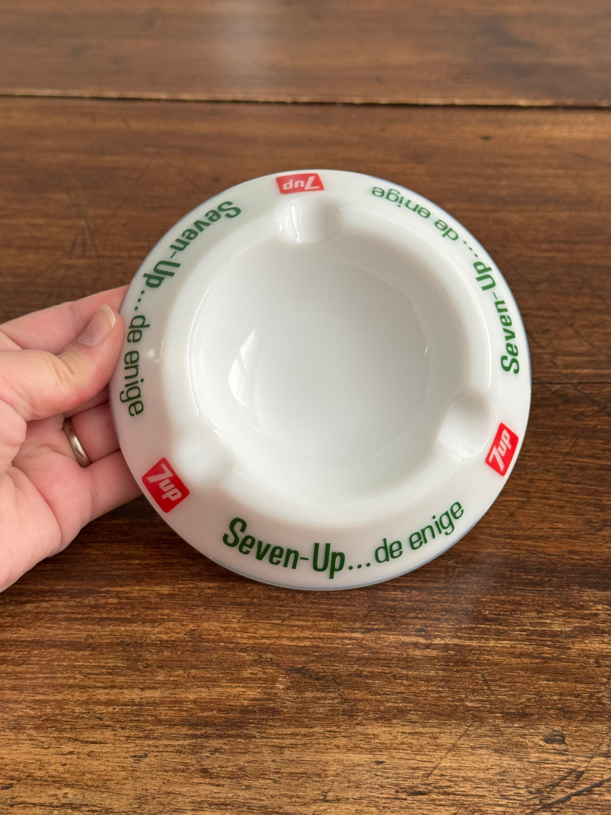 Vintage French Milk Glass 7-Up Ashtray by Opalex France