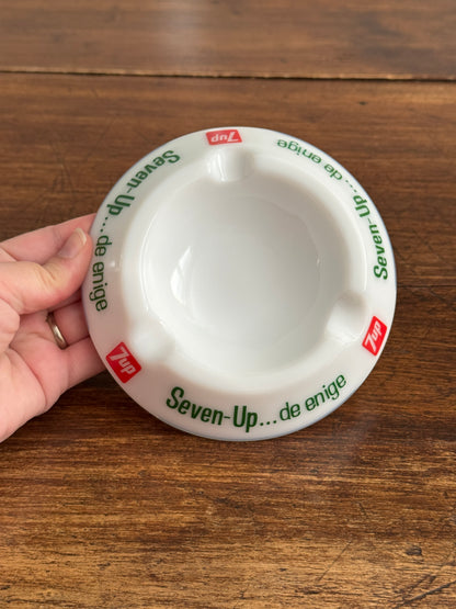 Vintage French Milk Glass 7-Up Ashtray by Opalex France