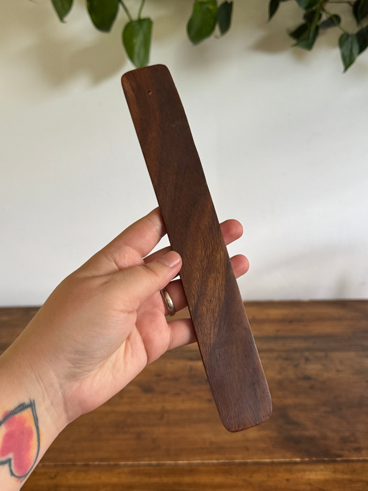 PICK ONE: Wood with Brass Inlay Incense Holder with Moon or Sun Design