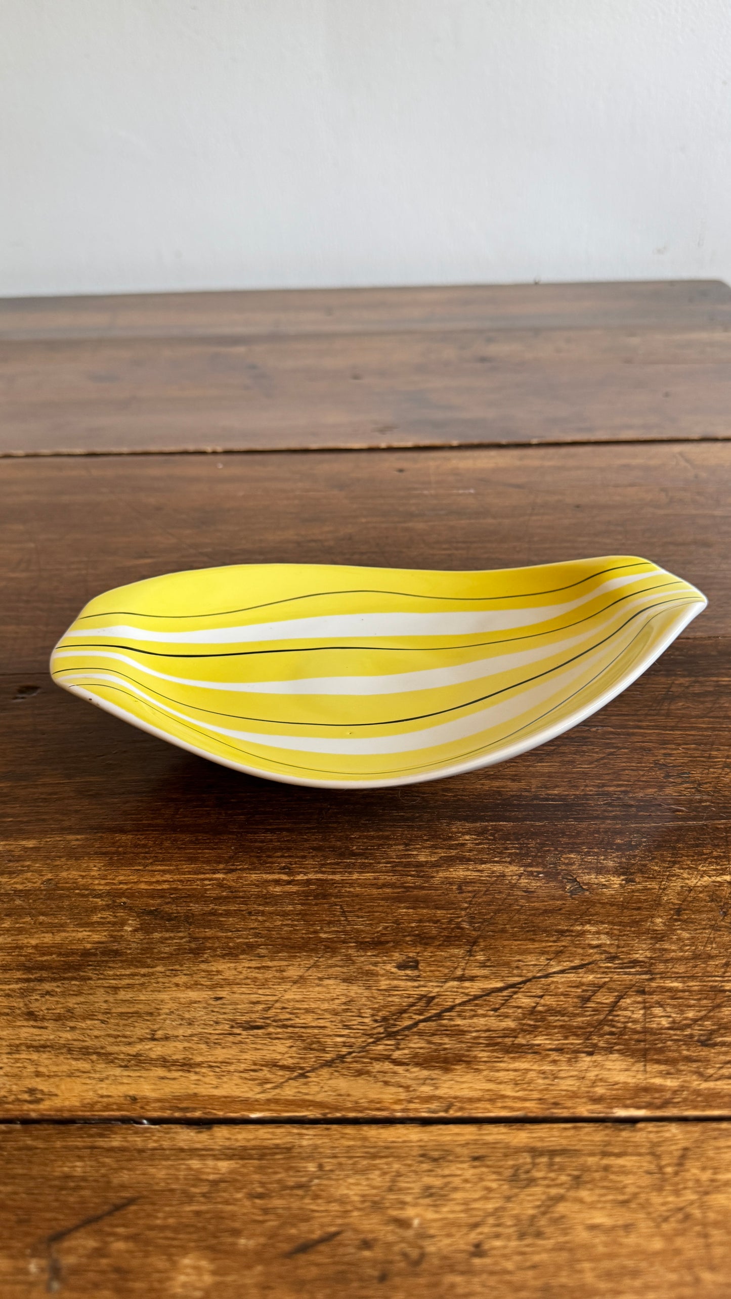 Yellow Striped Mid Mod Polish Pottery Dish - Made in Poland