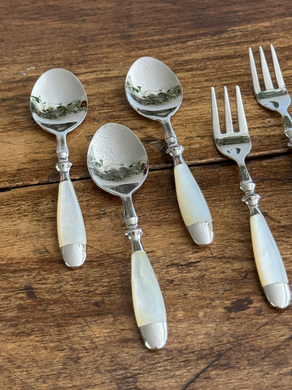 Mini Appetizer Cutlery - Spoon, Forks and Spreaders with Mother Of Pearl Handles