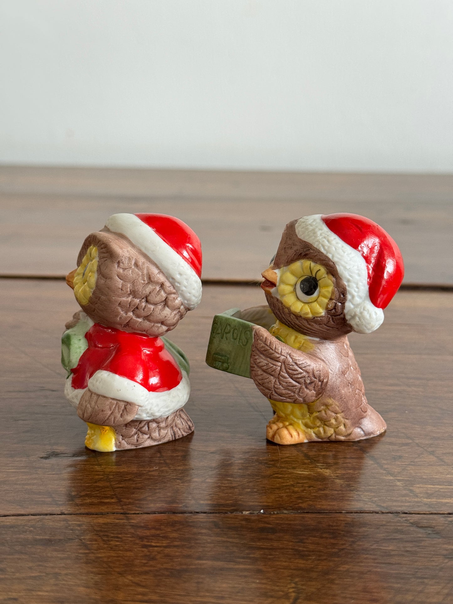 Vintage Set of Two Christmas Owl Figurines - Owl Caroling Decor