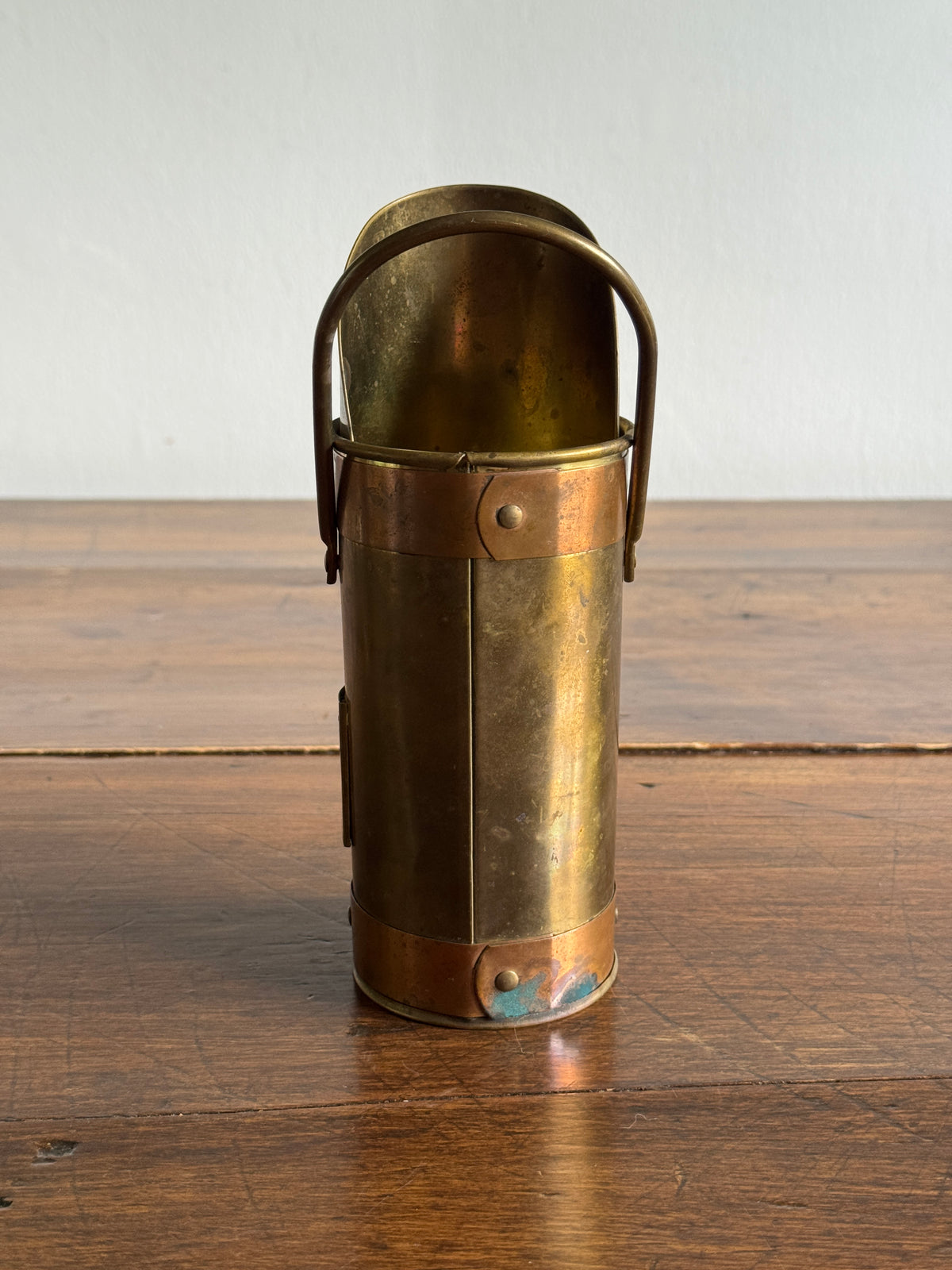 Dark Brass Long Match Holder with Scooped Opening and Handle
