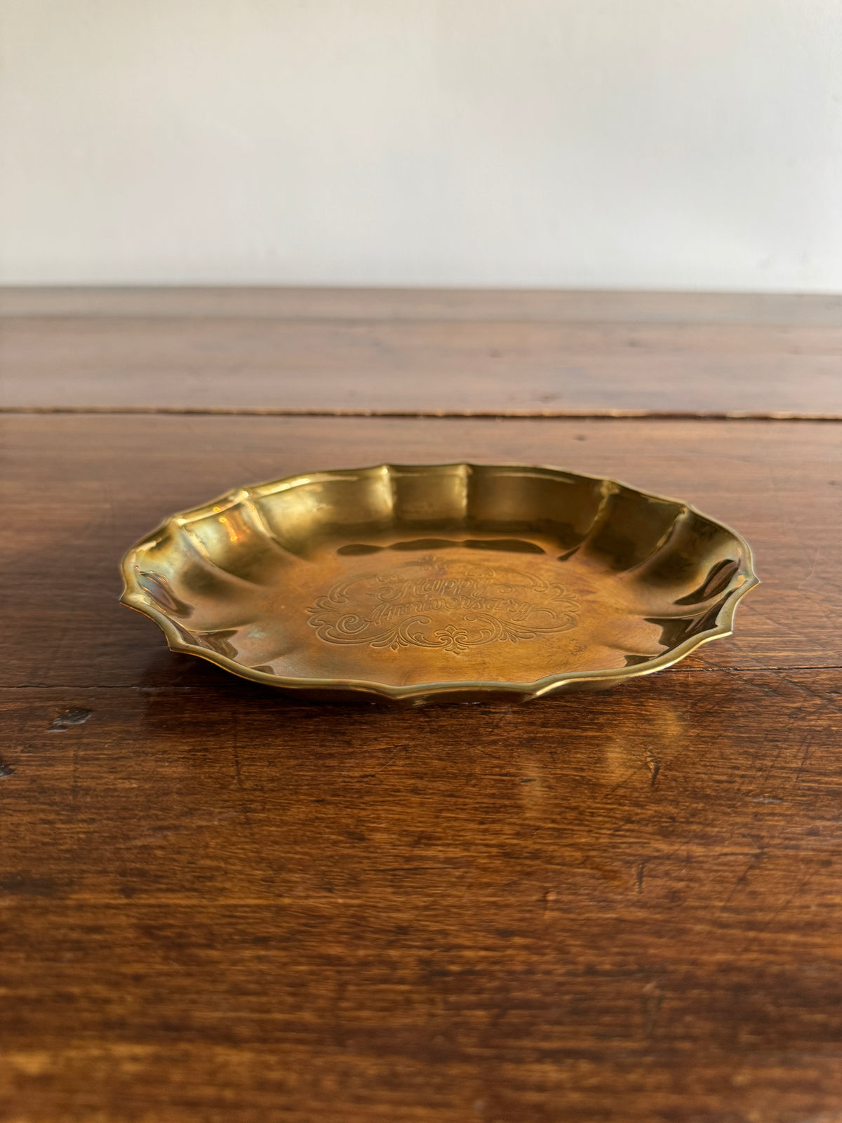 Vintage Brass Anniversary Tray - Happy Anniversary Engraved Dish